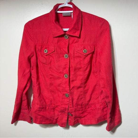 Chico's 100% Linen Trucker Jacket Fuscia Women Size 0 - Picture 1 of 7